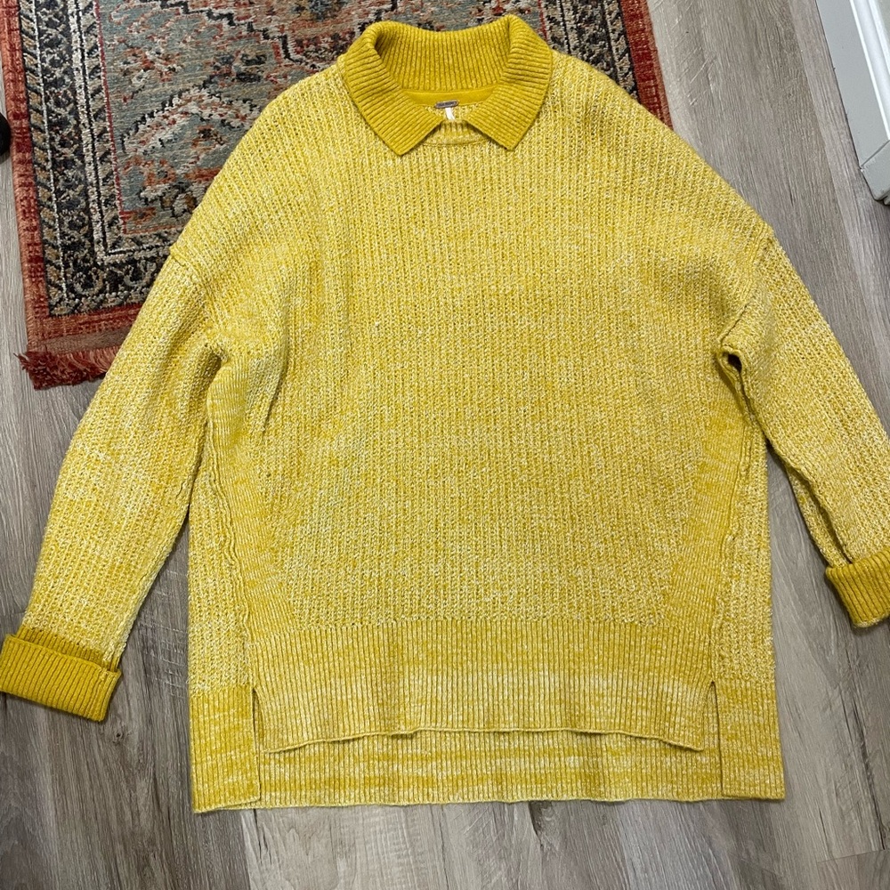 Free people bright yellow collared sweater